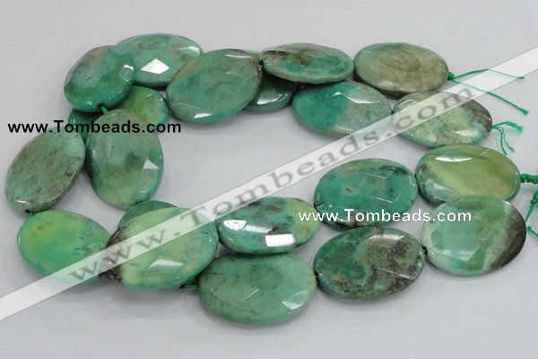 CAB44 15.5 inches 30*40mm faceted oval green grass agate beads