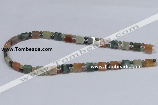 CAB469 15.5 inches flower & round double-drilled indian agate beads