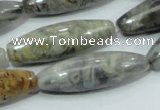 CAB565 15.5 inches 12*40mm rice silver needle agate gemstone beads