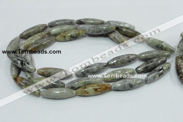 CAB565 15.5 inches 12*40mm rice silver needle agate gemstone beads