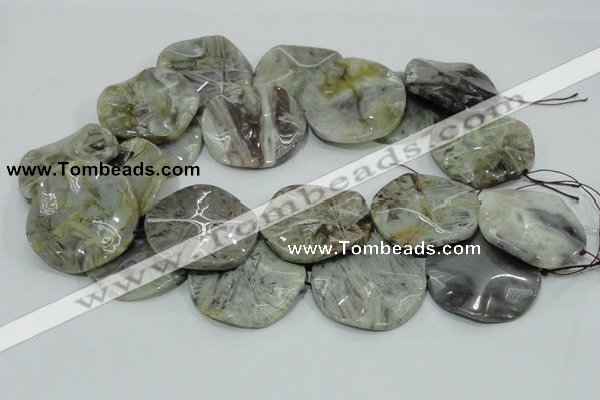 CAB572 15.5 inches 40mm wavy coin silver needle agate gemstone beads