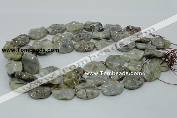 CAB574 15.5 inches 18*25mm wavy oval silver needle agate gemstone beads