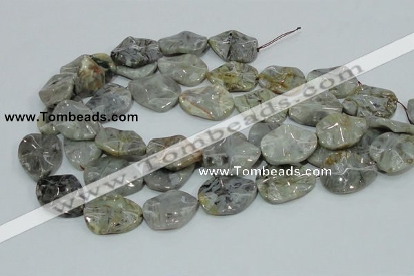 CAB575 15.5 inches 23*30mm wavy oval silver needle agate gemstone beads