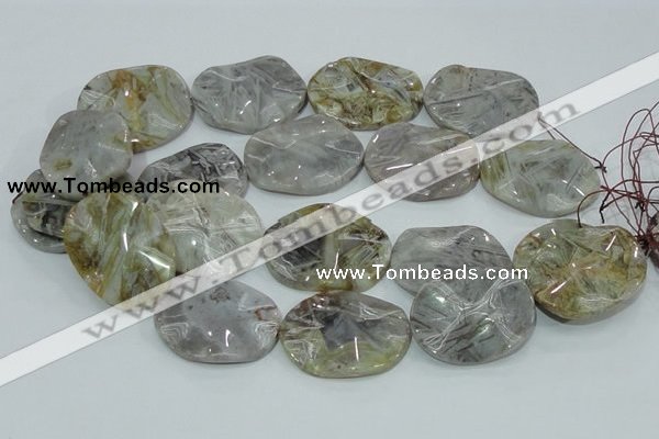 CAB576 15.5 inches 30*40mm wavy oval silver needle agate gemstone beads