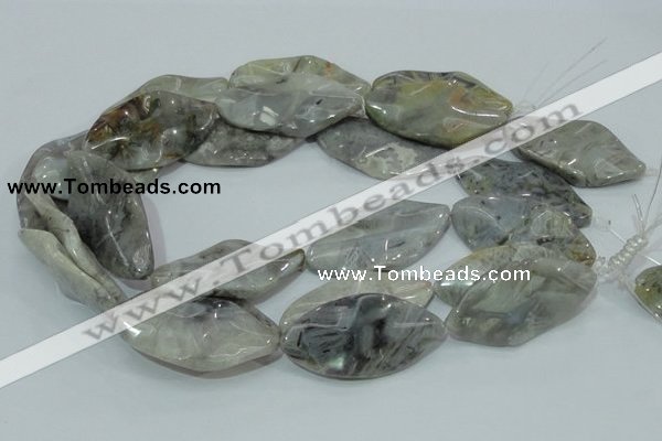 CAB577 15.5 inches 25*50mm wavy marquise silver needle agate beads