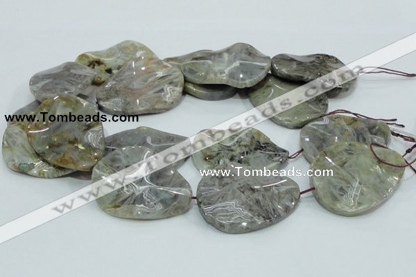 CAB578 15.5 inches 40*50mm wavy teardrop silver needle agate beads