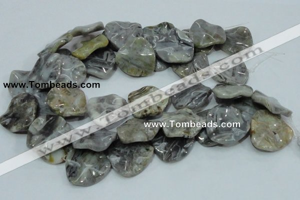 CAB579 15.5 inches 30*30mm wavy triangle silver needle agate beads