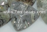 CAB580 15.5 inches 40*40mm wavy triangle silver needle agate beads