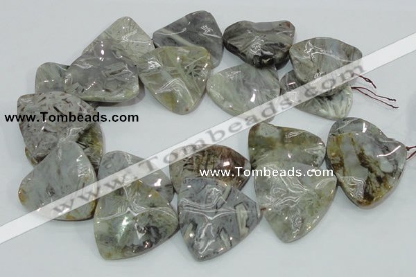 CAB580 15.5 inches 40*40mm wavy triangle silver needle agate beads