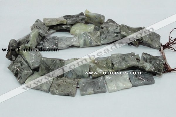 CAB582 15.5 inches 22*30mm wavy rectangle silver needle agate beads