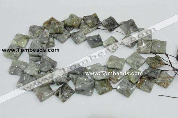 CAB583 15.5 inches 20*20mm wavy diamond silver needle agate beads