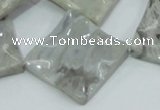 CAB584 15.5 inches 30*30mm wavy diamond silver needle agate beads
