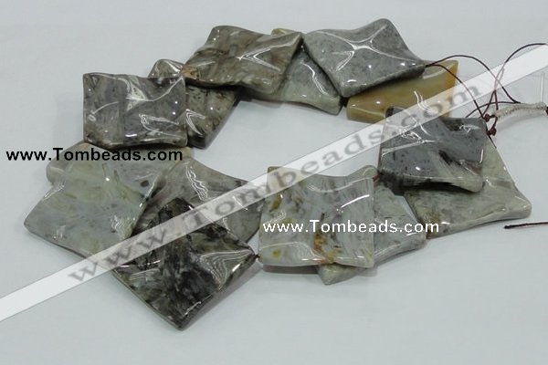 CAB585 15.5 inches 40*40mm wavy diamond silver needle agate beads