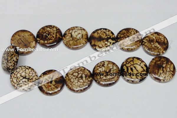 CAB631 15.5 inches 30mm flat round leopard skin agate beads wholesale