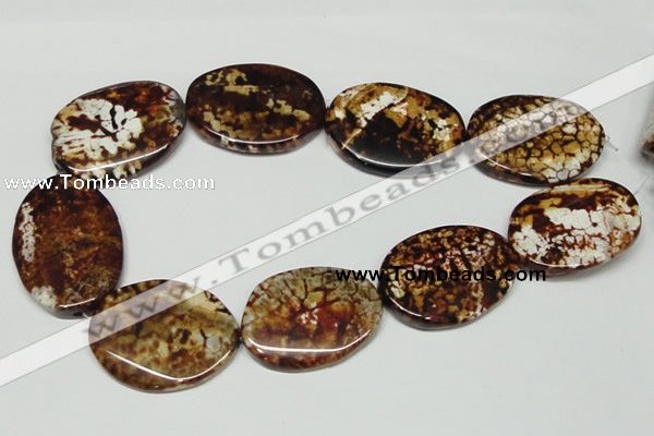 CAB635 15.5 inches 30*40mm twisted oval leopard skin agate beads