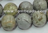 CAB70 15.5 inches 16mm round silver needle agate gemstone beads