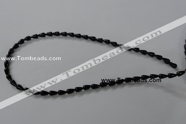 CAB732 15.5 inches 5*8mm teardrop black agate gemstone beads