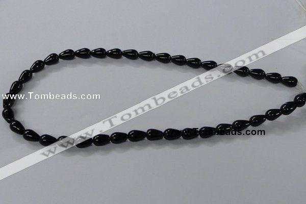 CAB733 15.5 inches 7*10mm teardrop black agate gemstone beads