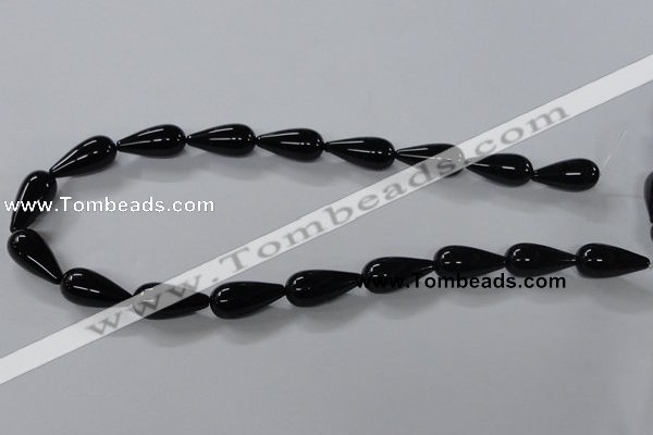 CAB739 15.5 inches 10*22mm teardrop black agate gemstone beads