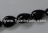 CAB745 15.5 inches 10*14mm flat teardrop black agate gemstone beads