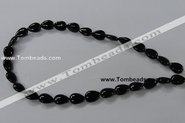 CAB745 15.5 inches 10*14mm flat teardrop black agate gemstone beads