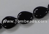 CAB746 15.5 inches 12*16mm flat teardrop black agate gemstone beads