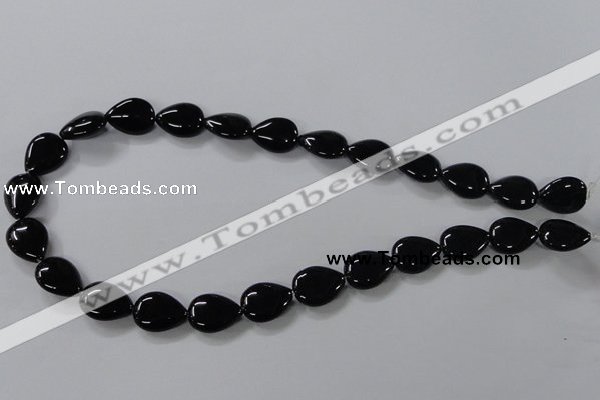 CAB746 15.5 inches 12*16mm flat teardrop black agate gemstone beads