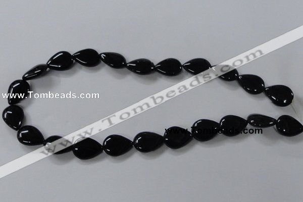 CAB747 15.5 inches 13*18mm flat teardrop black agate gemstone beads