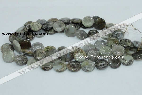 CAB76 15.5 inches 20mm flat round silver needle agate gemstone beads