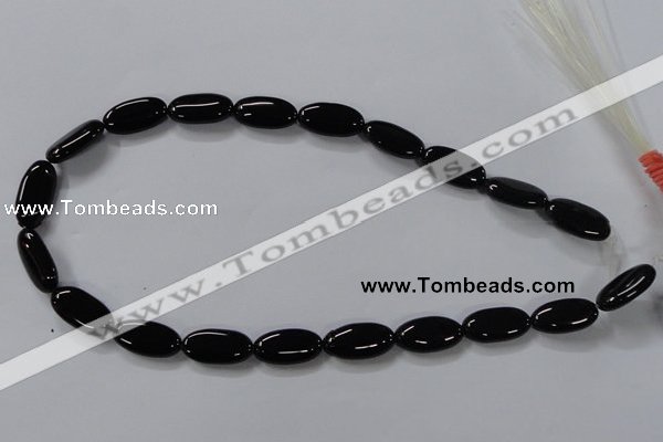 CAB760 15.5 inches 10*20mm oval black agate gemstone beads wholesale