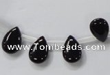 CAB771 15.5 inches 9*13mm top-drilled flat teardrop black agate beads