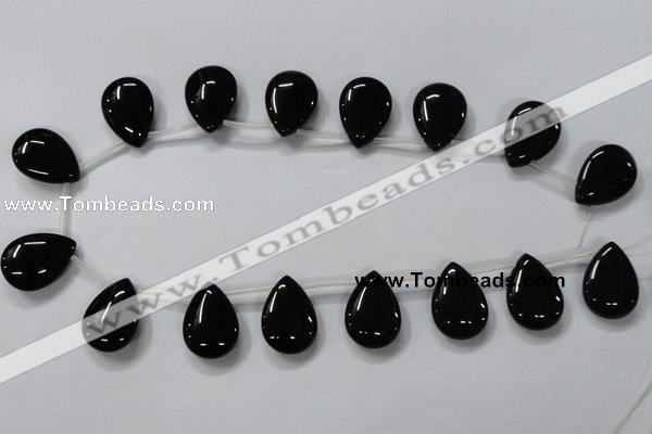 CAB773 15.5 inches 18*25mm top-drilled flat teardrop black agate beads