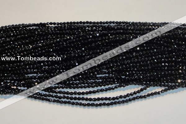 CAB781 15.5 inches 3mm faceted round black agate gemstone beads