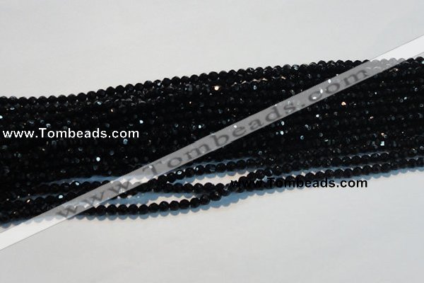 CAB782 15.5 inches 4mm faceted round black agate gemstone beads