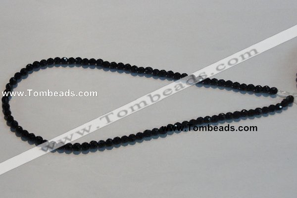 CAB783 15.5 inches 5mm faceted round black agate gemstone beads