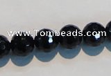 CAB784 15.5 inches 12mm faceted round black agate gemstone beads