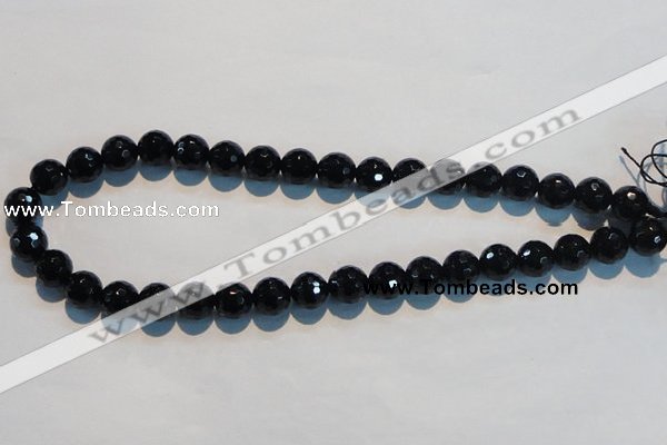 CAB784 15.5 inches 12mm faceted round black agate gemstone beads