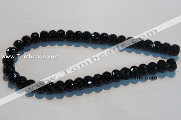 CAB787 15.5 inches 10*14mm faceted rondelle black agate gemstone beads