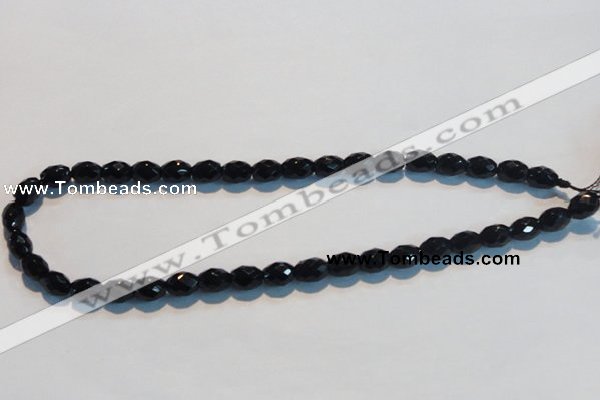 CAB790 15.5 inches 8*10mm faceted rice black agate gemstone beads