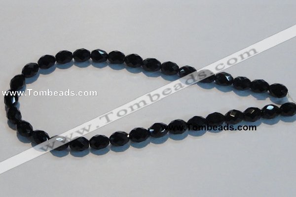 CAB792 15.5 inches 9*12mm faceted rice black agate gemstone beads