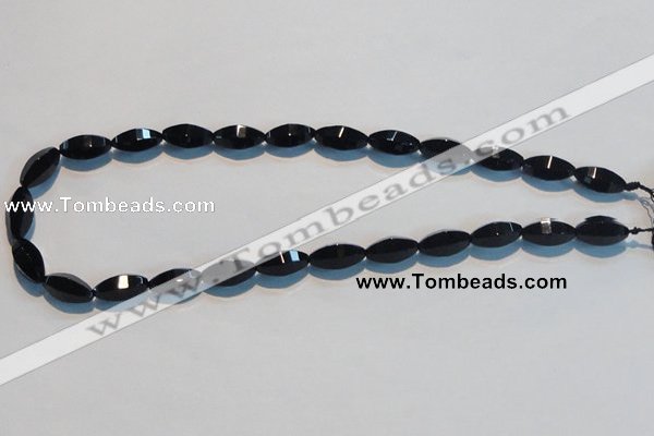 CAB793 15.5 inches 8*16mm faceted rice black agate gemstone beads