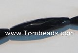 CAB794 15.5 inches 10*40mm faceted rice black agate gemstone beads