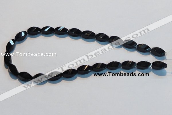 CAB796 15.5 inches 8*16mm faceted & twisted rice black agate beads