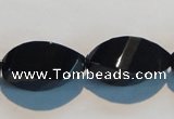 CAB797 15.5 inches 12*24mm faceted & twisted rice black agate beads