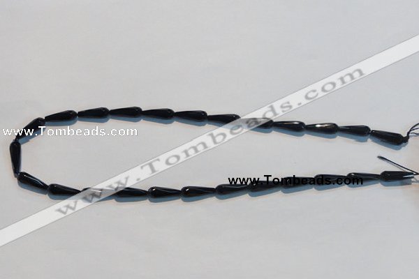 CAB798 15.5 inches 5*16mm faceted teardrop black gemstone agate beads