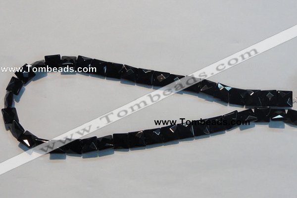 CAB801 15.5 inches 10*10mm faceted square black gemstone agate beads