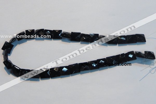 CAB802 15.5 inches 12*12mm faceted square black gemstone agate beads