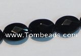 CAB807 15.5 inches 12*16mm faceted oval black gemstone agate beads