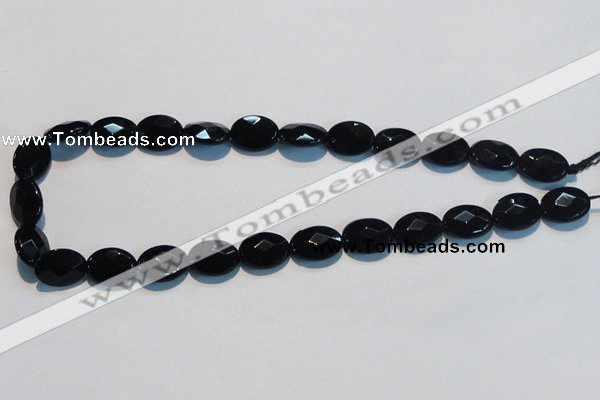 CAB807 15.5 inches 12*16mm faceted oval black gemstone agate beads