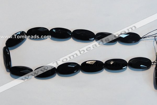 CAB808 15.5 inches 15*30mm faceted oval black gemstone agate beads